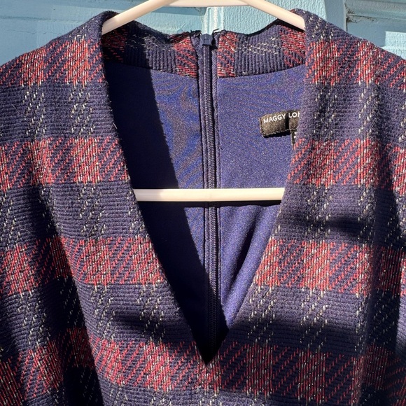 Maggy London Navy and Red Plaid Dress size 2 - Picture 3 of 11